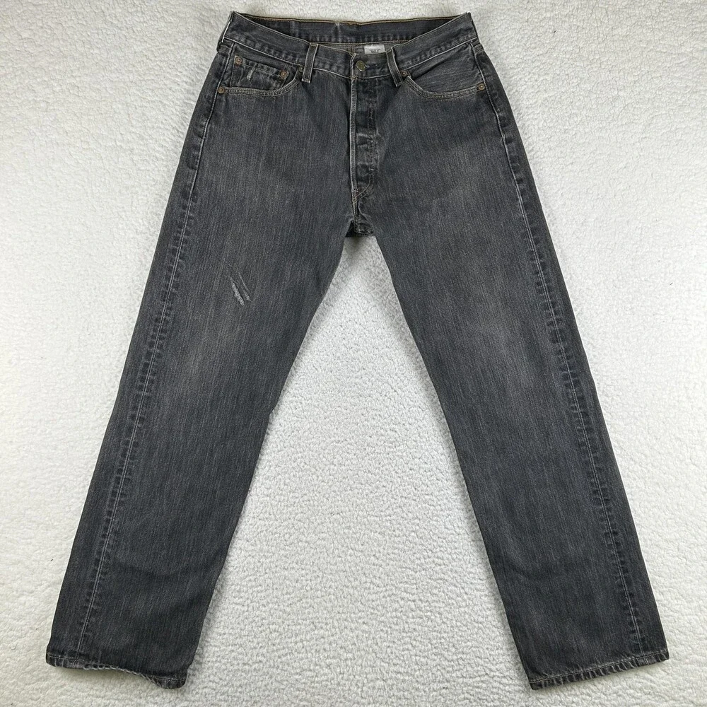 Levis 501XX Jeans Mens 31x30 Charcoal Gray Denim Straight Button Fly Irregular